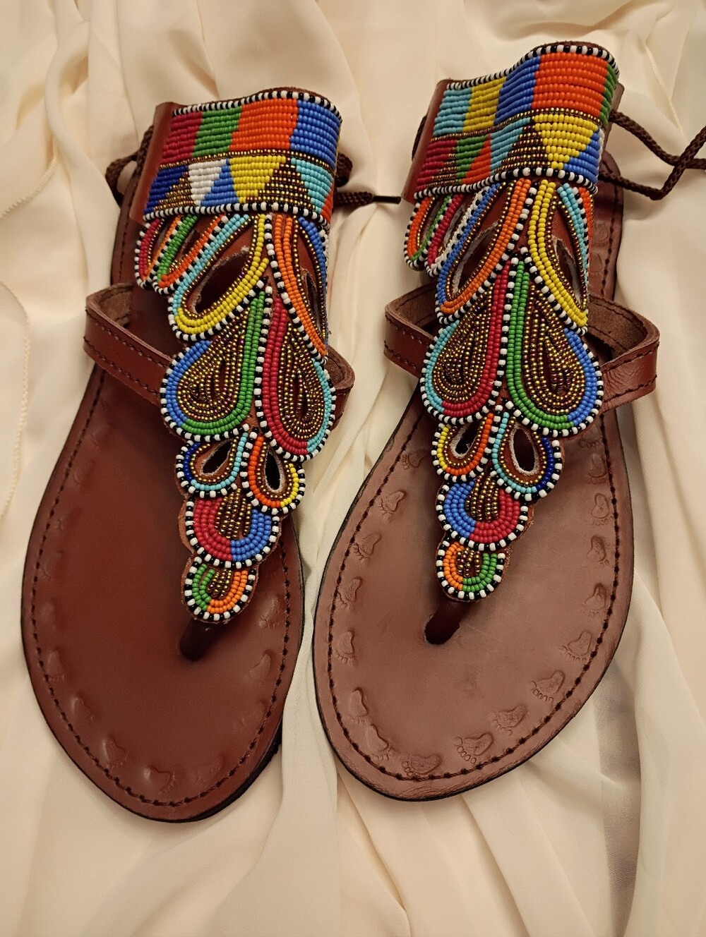 Beaded Multicolor Women’s Tribal Leather Sandals